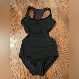 Brand new Mariia girls medium “Vera” Mesh Racerback Tank Leotard. Black/black